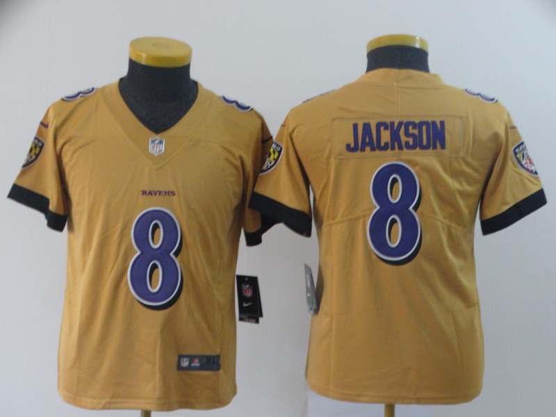 Youth Baltimore Ravens #8 Jackson yellow Nike Vapor Untouchable Limited NFL Jersey->youth nfl jersey->Youth Jersey